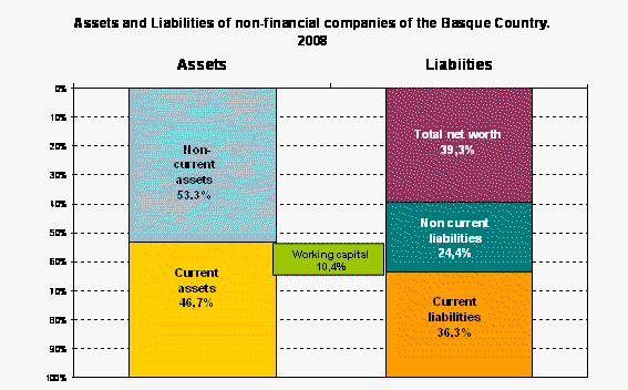 Assets and Liabilities of non-financial companies of the Basque Country. 2008
Source: Eustat. Equity accounts of non-financial companies