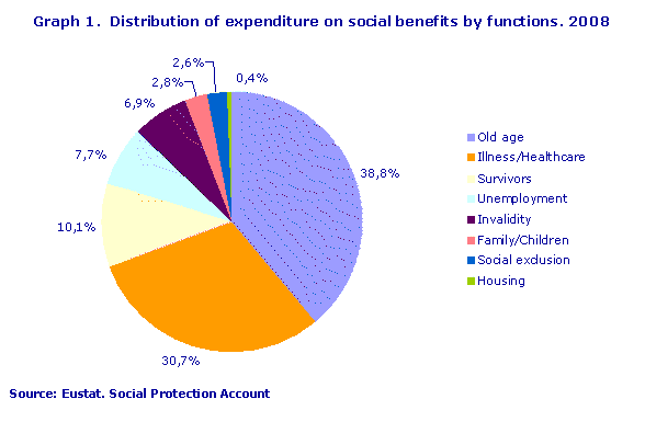 Distribution of expenditure on social benefits by functions. 2008