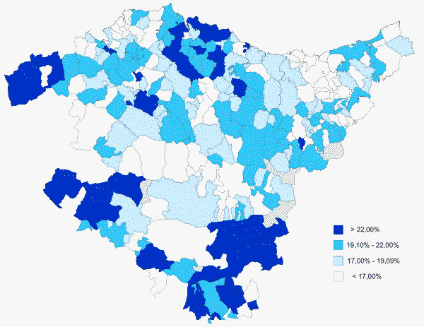 Percentage of people 65 years or over by municipality