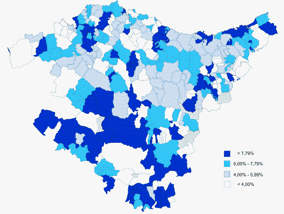 Percentage of people born abroad by municipality