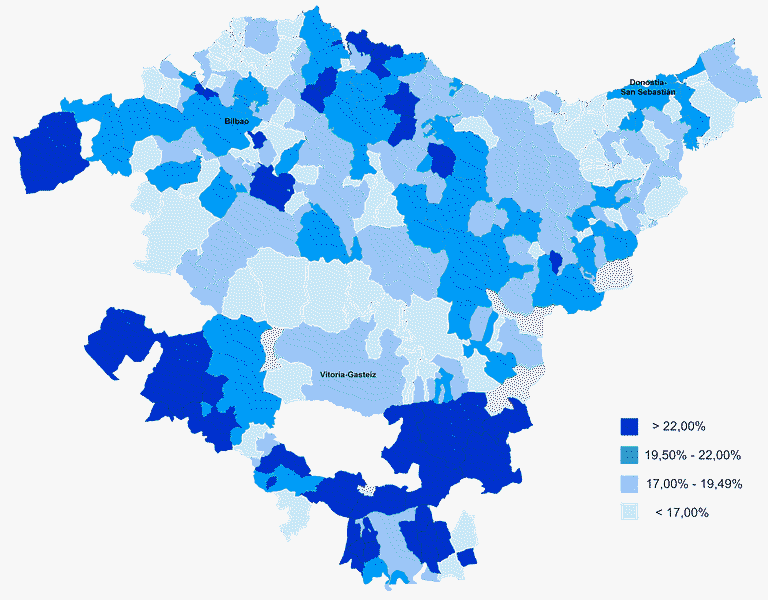 Percentage of people 65 years or over by municipality